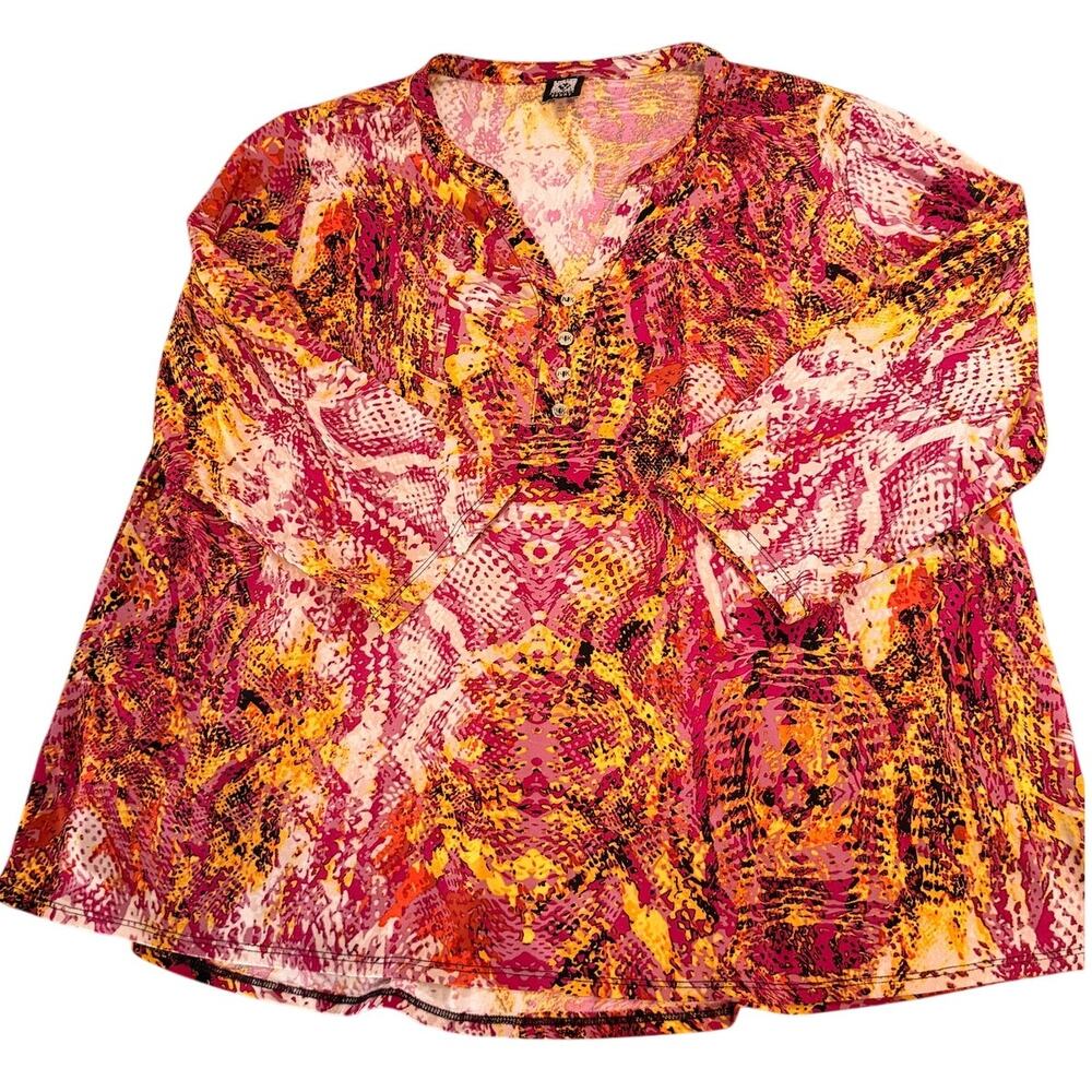Anne Klein Sport 3X Plus Size Tunic Top Animal Print Pink Orange 3/4 Sleeve